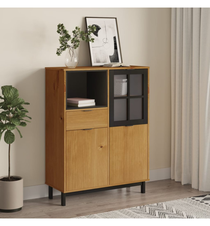 Buffet avec porte vitrée FLAM 92x40x122,5 cm bois massif de pin | Mobilier & Déco