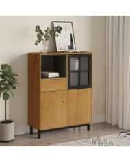 Buffet avec porte vitrée FLAM 92x40x122,5 cm bois massif de pin | Mobilier & Déco