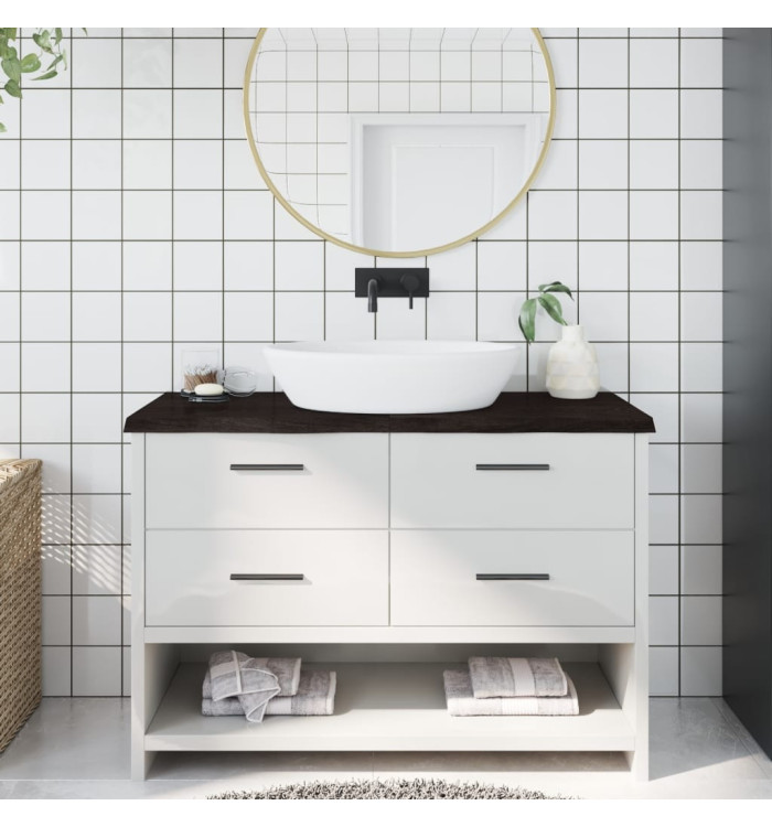 Comptoir de salle de bain marron foncé bois massif traité | Mobilier & Déco