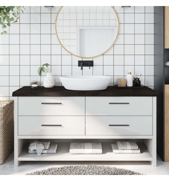Comptoir de salle de bain marron foncé bois massif traité | Mobilier & Déco