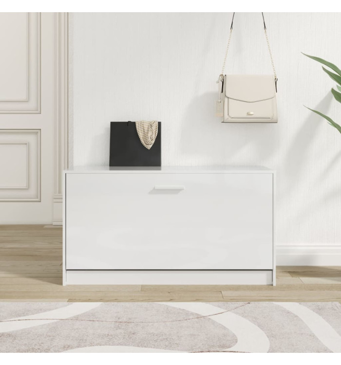 Banc à chaussures Blanc brillant 80x24x45 cm Bois d'ingénierie | Mobilier & Déco