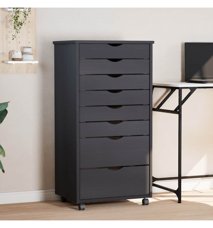 Armoire roulante avec tiroirs MOSS gris bois de pin solide | Mobilier & Déco