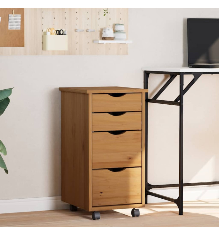Armoire roulante avec tiroirs MOSS bois de pin marron miel | Mobilier & Déco