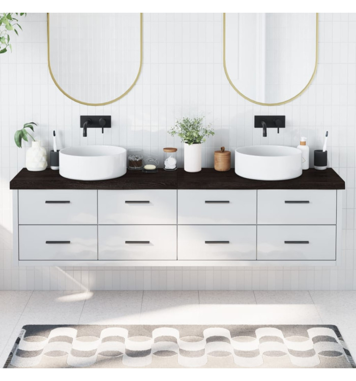 Comptoir de salle de bain marron foncé bois massif traité | Mobilier & Déco