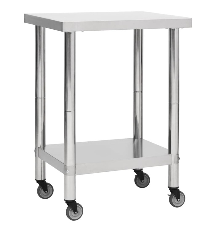 Table de travail de cuisine avec roues 60x30x85 cm Inox | Mobilier & Déco