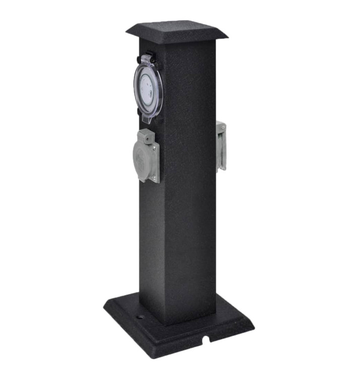 Pilier avec prise de jardin et minuterie Noir | Mobilier & Déco