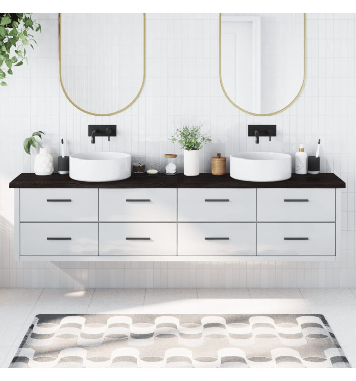 Comptoir de salle de bain marron foncé bois massif traité | Mobilier & Déco