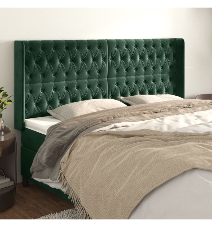 Tête de lit avec oreilles Vert foncé 203x16x118/128 cm Velours | Mobilier & Déco