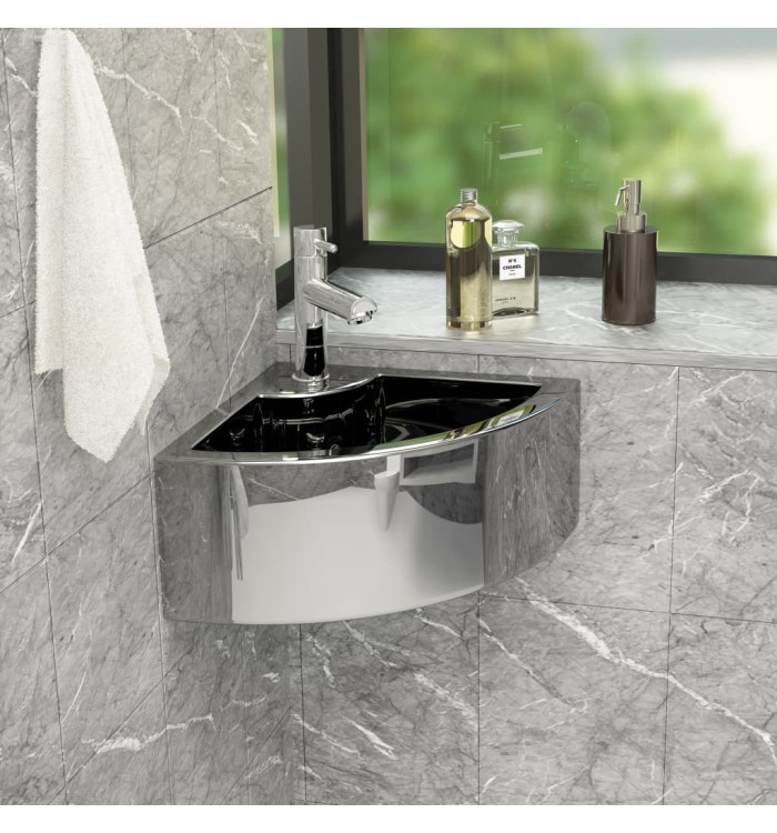 Lavabo avec trop-plein 45x32x12,5 cm Céramique Argenté | Mobilier & Déco