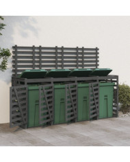 Abri pour poubelle quadruple sur roulettes gris bois de pin | Mobilier & Déco