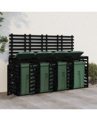 Abri pour poubelle quadruple sur roulettes noir bois de pin | Mobilier & Déco