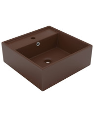 Lavabo carré à trop-plein Marron foncé mat 41x41 cm Céramique | Mobilier & Déco