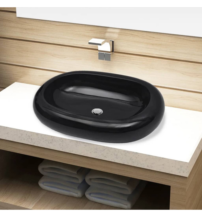 Vasque ovale céramique Noir pour salle de bain | Mobilier & Déco