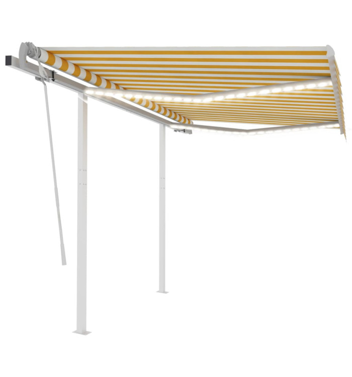 Auvent manuel rétractable avec LED 3x2,5 m Jaune et blanc | Mobilier & Déco