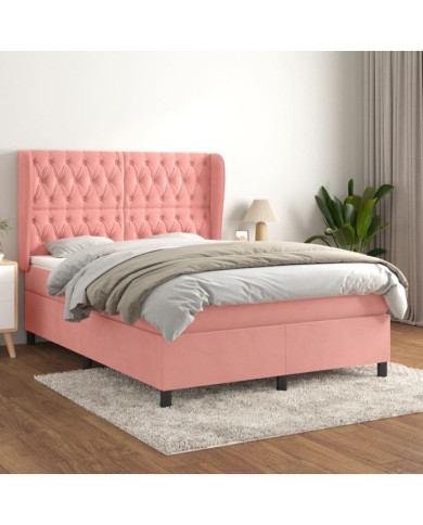 Sommier à lattes de lit avec matelas Rose 140x190 cm Velours | Mobilier & Déco