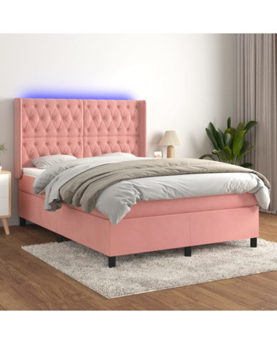 Sommier à lattes de lit matelas et LED Rose 140x190 cm Velours | Mobilier & Déco
