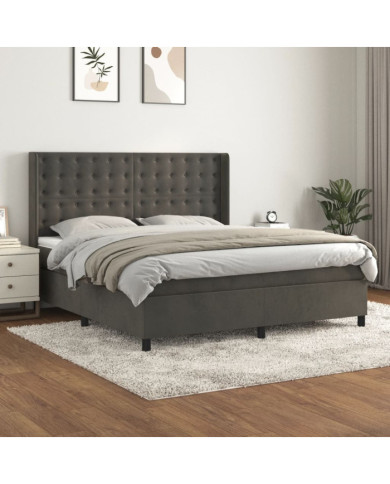 Sommier à lattes de lit et matelas Gris foncé 180x200cm Velours | Mobilier & Déco