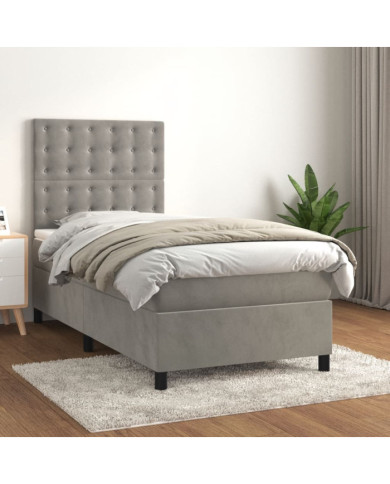 Sommier à lattes de lit et matelas Gris clair 90x200 cm Velours | Mobilier & Déco