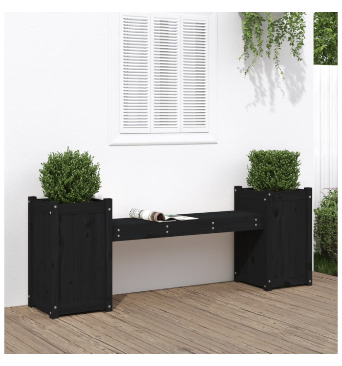 Banc avec jardinières noir 180x36x63 cm bois massif de pin | Mobilier & Déco