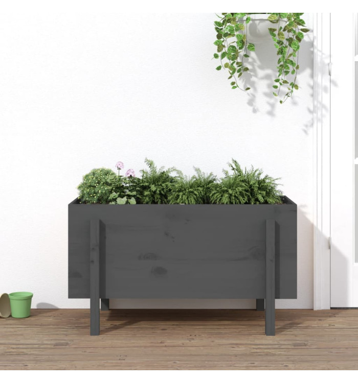 Lit surélevé de jardin gris 101x50x57 cm bois de pin massif | Mobilier & Déco