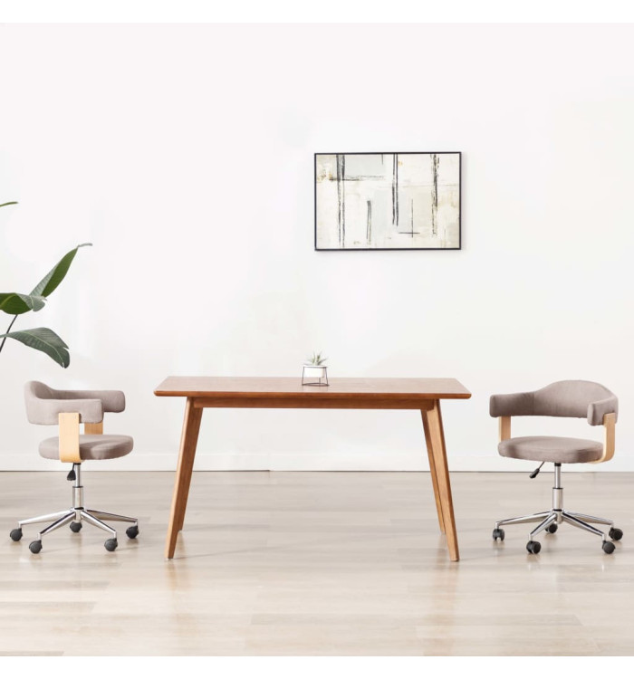 Chaises pivotantes à manger lot de 2 taupe bois courbé et tissu | Mobilier & Déco