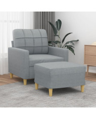 Fauteuil avec repose-pied Gris clair 60 cm Tissu | Mobilier & Déco