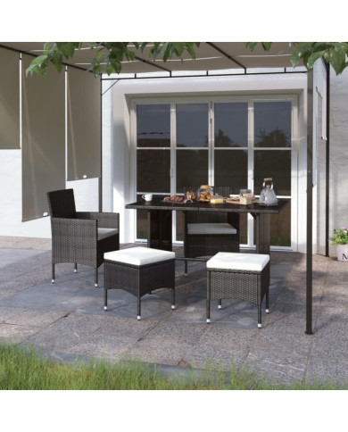 Jeu de chaise et tabouret de jardin 4 pcs Résine tressée Noir | Mobilier & Déco