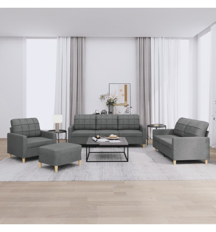 Ensemble de canapés 4 pcs avec coussins Gris foncé Tissu | Mobilier & Déco