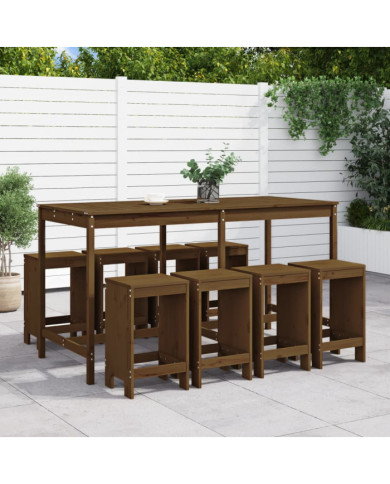 Ensemble de bar de jardin 9 pcs marron miel bois de pin massif | Mobilier & Déco