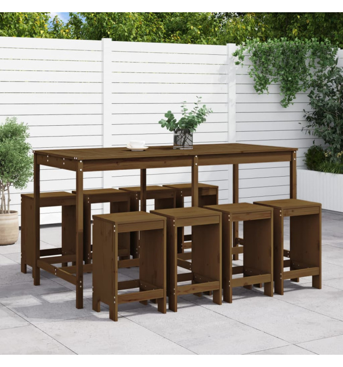 Ensemble de bar de jardin 9 pcs marron miel bois de pin massif | Mobilier & Déco
