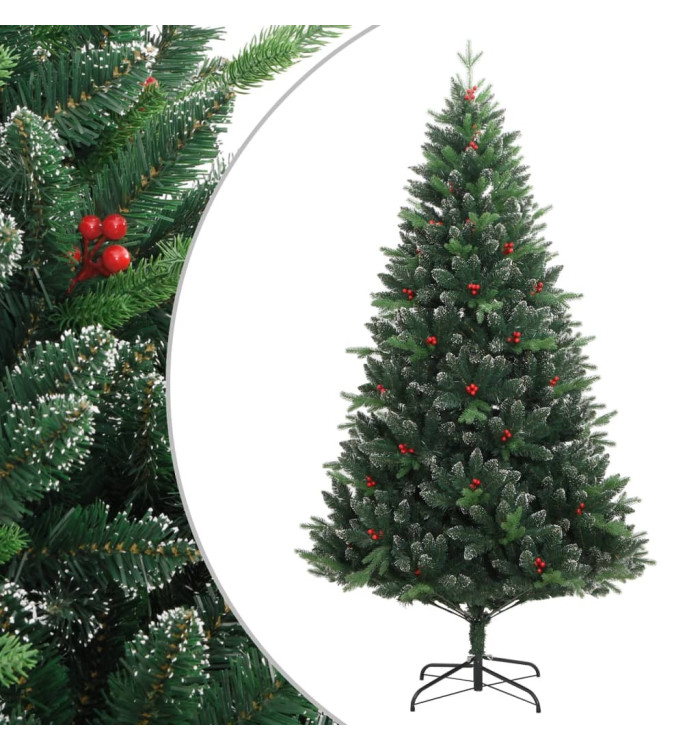 Sapin de Noël artificiel à charnières avec baies rouges 210 cm | Mobilier & Déco