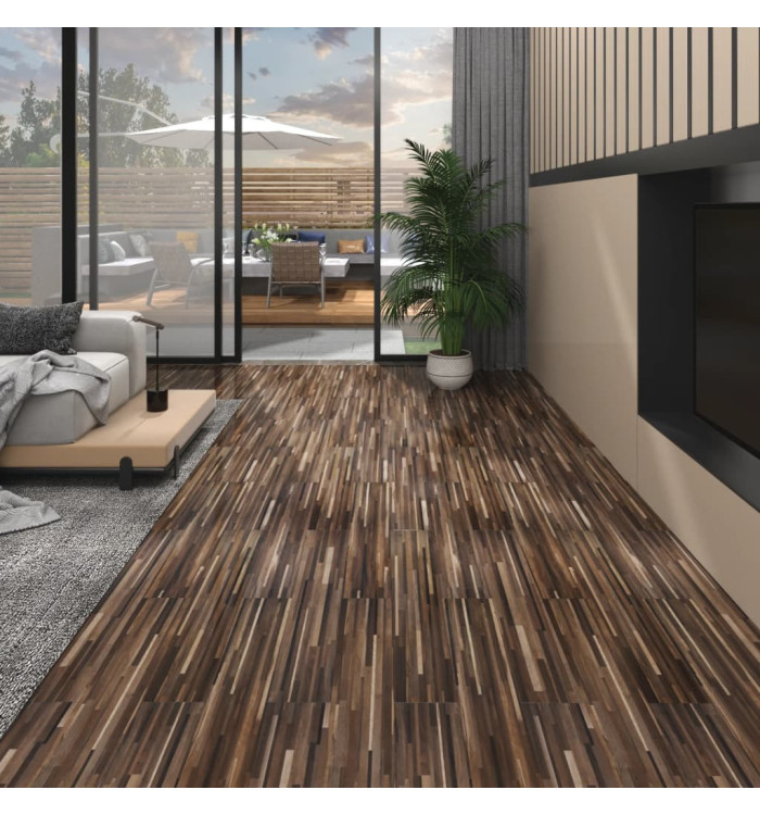 Dalles de plancher PVC 5,02 m² 2 mm autoadhésif marron rayé | Mobilier & Déco