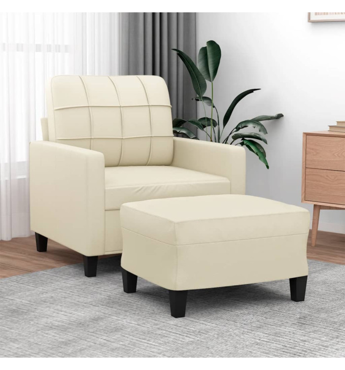 Fauteuil avec repose-pied Crème 60 cm Similicuir | Mobilier & Déco