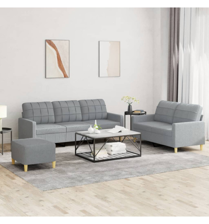 Ensemble de canapés 3 pcs avec coussins Gris clair Tissu | Mobilier & Déco