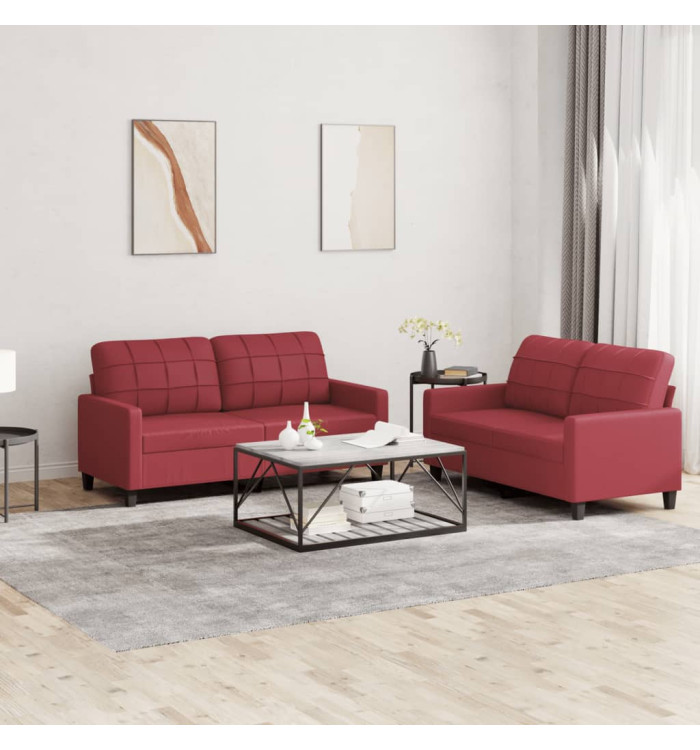 Ensemble de canapés 2 pcs et coussins Rouge bordeaux Similicuir | Mobilier & Déco