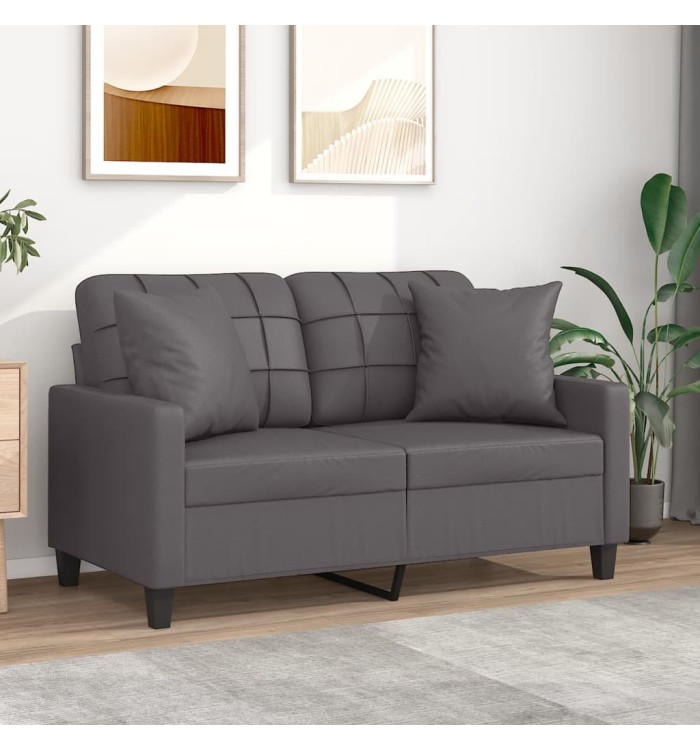 Canapé 2 places avec oreillers gris 120 cm similicuir | Mobilier & Déco