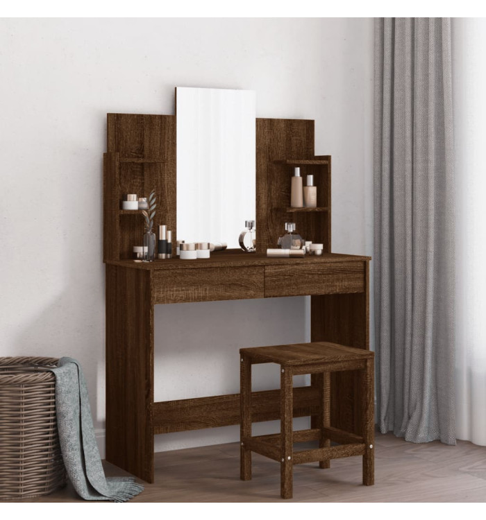 Coiffeuse avec miroir chêne marron 96x39x142 cm | Mobilier & Déco