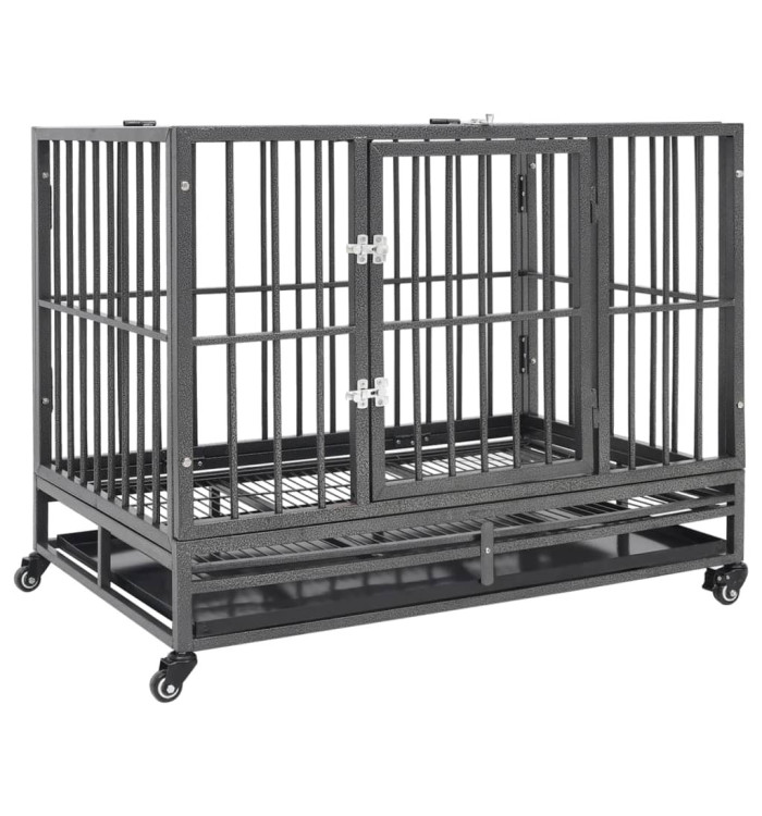 Cage pour chien avec roues et toit Acier 102x72x85 cm | Mobilier & Déco