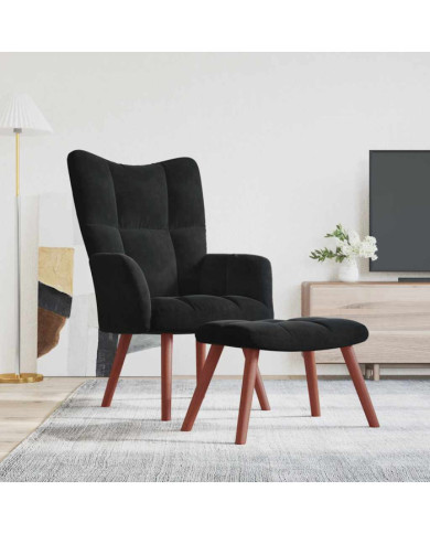 Chaise de relaxation avec repose-pied Noir Velours | Mobilier & Déco