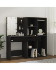 Coiffeuse à LED avec armoires noir bois d'ingénierie | Mobilier & Déco