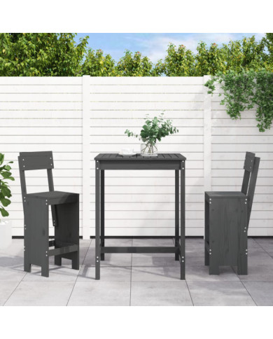 Ensemble de bar de jardin 3 pcs gris bois de pin massif | Mobilier & Déco