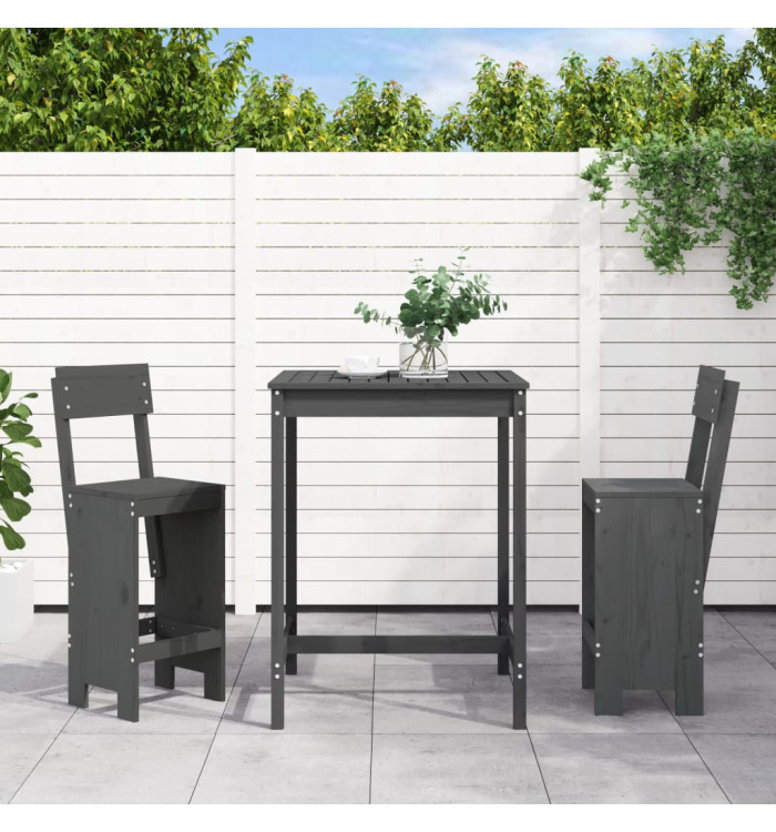 Ensemble de bar de jardin 3 pcs gris bois de pin massif | Mobilier & Déco