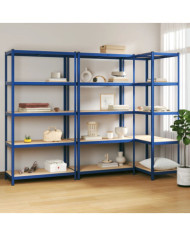 Étagères à 5 niveaux 3 pcs Bleu Acier et bois d'ingénierie | Mobilier & Déco