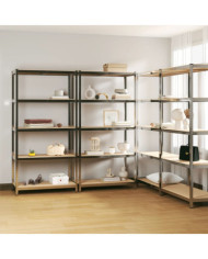 Étagères à 5 niveaux 4 pcs Argenté Acier et bois d'ingénierie | Mobilier & Déco