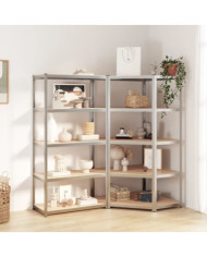 Étagères à 5 niveaux 2 pcs Argenté Acier et bois d'ingénierie | Mobilier & Déco