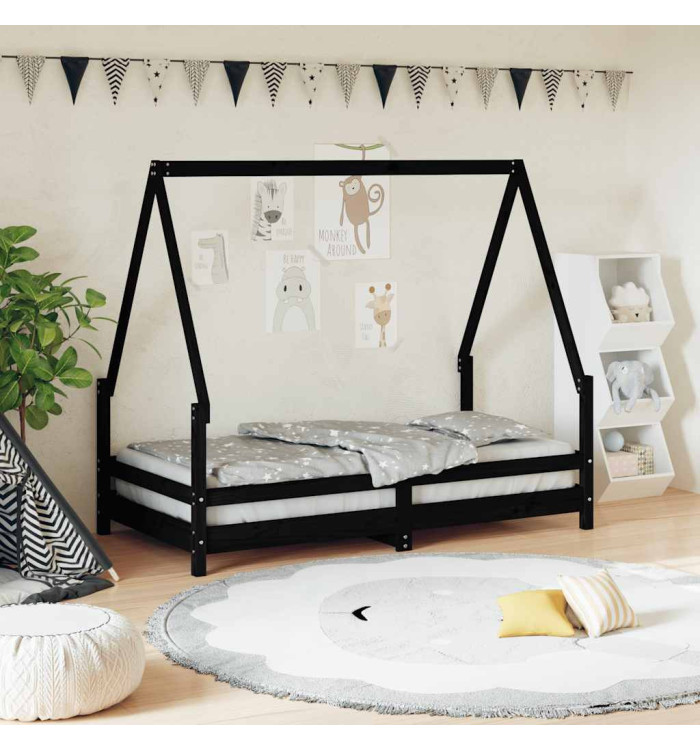 Cadre de lit pour enfant noir 80x160 cm bois de pin massif | Mobilier & Déco
