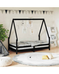 Cadre de lit pour enfant noir 80x160 cm bois de pin massif | Mobilier & Déco