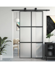 Porte coulissante noir 102,5x205 cm verre trempé aluminium | Mobilier & Déco