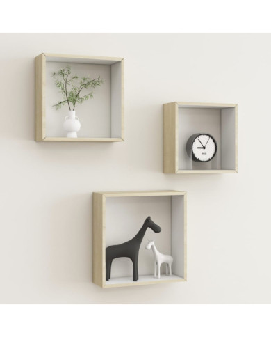 Étagères murales sous forme de cube 3 pcs Blanc et chêne sonoma | Mobilier & Déco