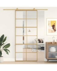 Porte coulissante doré 90x205 cm verre ESG clair et aluminium | Mobilier & Déco